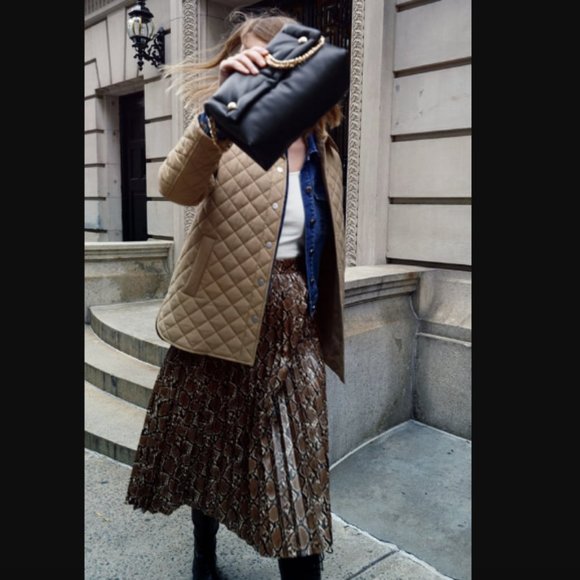 Zara Faux Leather Pleated Snakeskin Skirt Sz XS, M NWT - Picture 8 of 16